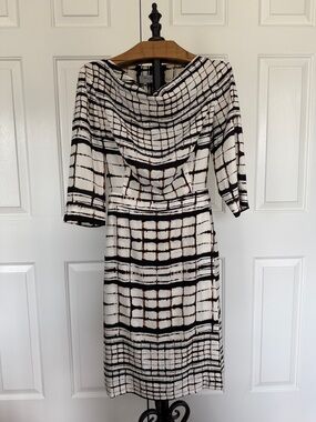 MM Lafleur pristine “Etsuko” Black & White Grid Sheath Dress